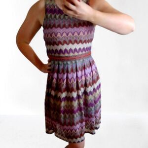 Chevron Knit Dress Fit & Flare Young Threads Boho Bohemian Tribal Large